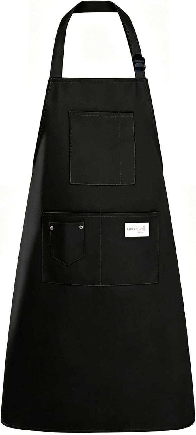 Kitchen Apron, Chef Aprons for Men Women with 5 Pockets, Adjustable Bib Barista BBQ Work Apron for Cooking by Unknown