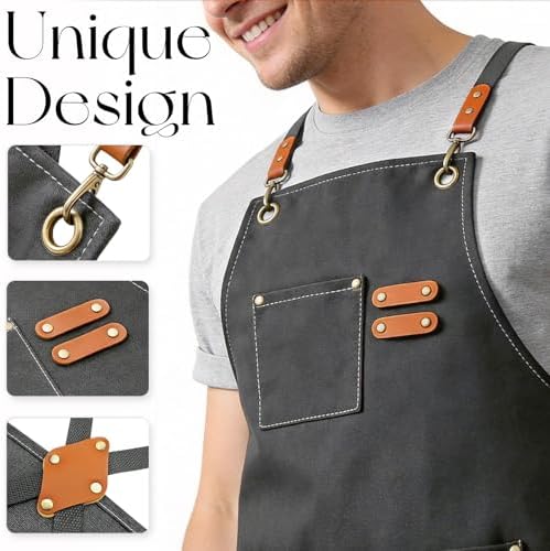 Chef Aprons for Men Women with Large Pockets Heavy Duty Cotton Canvas Cross Back Apron - Image 4