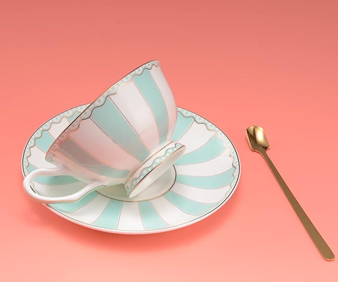 Bone China Tea Cup Set with Saucer Spoon - 3 Piece Set (7oz) - Cappuccino & Latte Cups - Mother's Day Gift