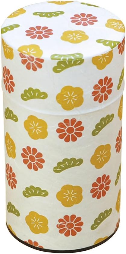 Japanese Pokkan Matcha Coffee Spice Tea Tin Canister Washi Paper Storage with Lid 7.05 oz Capacity (Kamigoto)