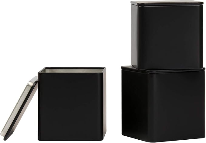 Square Tin Can Empty Cube Steel Box Storage Container kit 65mm Series for Treats, Gifts, Favors, Loose Tea, Coffee and Crafts, Black, 3S