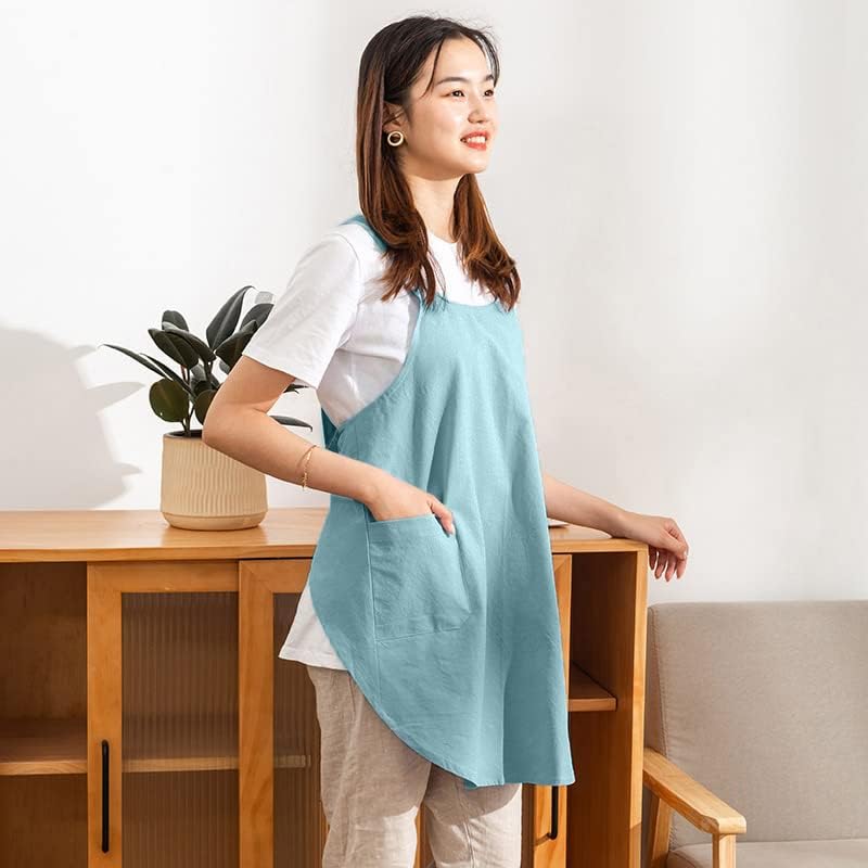 Cotton Cross Back Aprons Solid Color Cooking Kitchen Garden Smock for Women Girls with Pockets - Image 2