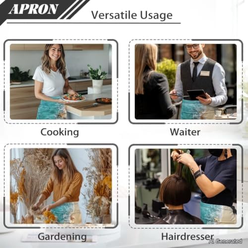 Server Apron with 3 Pockets 13 Inch Short Half Waist Aprons Waterproof Cooking Aprons for Women Men - Image 5