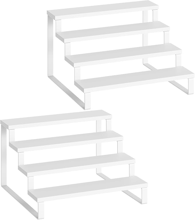 YATINEY Spice Rack, Wooden Display Riser Stand, Set of 2, Perfume Organizer, Vanity Display Stand, Tiered Countertop Organizers, Space Saving, for Kitchen Spices, Syrup, Coffee Mugs, White SR04L2WW by Yatiney