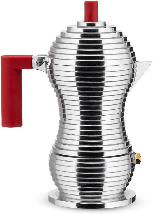 Alessi MDL02/1 R "Pulcina" Stove Top Espresso 1 Cup Coffee Maker in Aluminum Casting Handle And Knob in Pa, Red