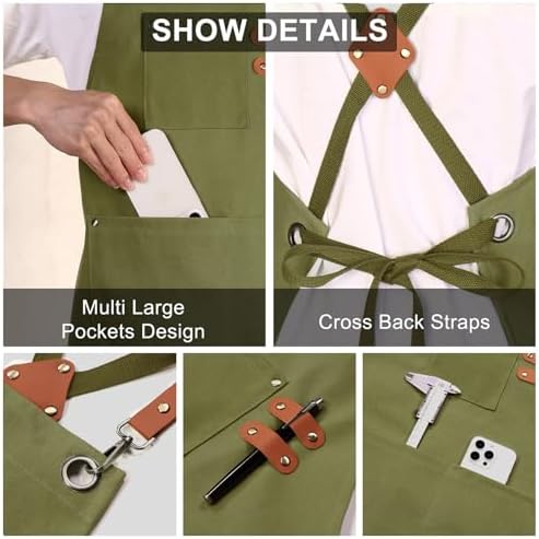 ZOMAO Chef Apron for Women Men with Large Pockets, Cotton Canvas Cross Back Waterproof Work Aprons for Kitchen Cooking Bib - Image 6