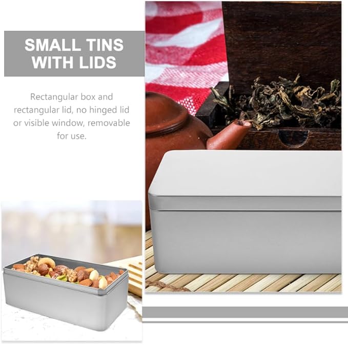 Rectangular Tinplate Tea Box with Lid 9.25 Inch Metal Storage Container for Loose Leaf Tea Bags Kitchen Organization and Wedding Candy Storage