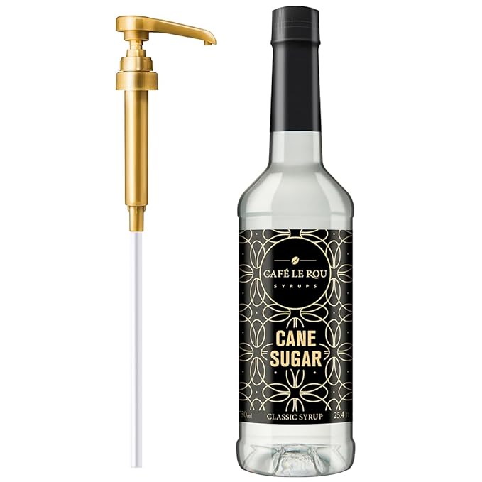 NEW Café Le Rou Cane Sugar Classic Syrup - 25.4 oz, 1 Pack with 1 Gold Pump Dispensers 25.4 Fl Oz (Pack of 1)