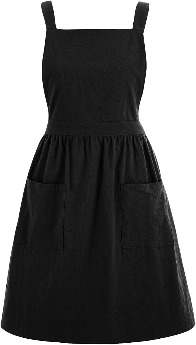 Pinknoke Cute Cotton Pinafore Aprons for Women with Pockets for Kitchen | Vintage Apron Dress,Adjustable Cross Back,2 Pockets,Long Straps,for Cooking Backing Gardening Painting Cleaning Gift Giving by Pinknoke
