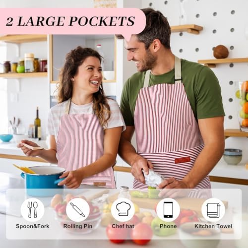 2Pack Adjustable Kitchen Apron for Women Men with 2 Pockets???Cotton-Polyester Blend Bib Aprons for Cooking,Baking - Image 4