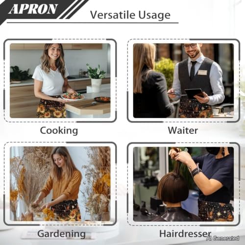 Server Apron with 3 Pockets 13 Inch Short Half Waist Aprons Waterproof Cooking Aprons for Women Men - Image 5