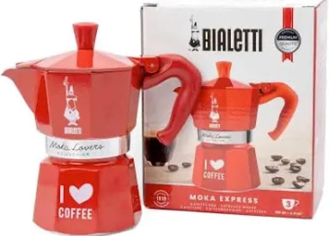BIALETTI Moka Express 3-Cup RED "I love coffee" (limited edition)