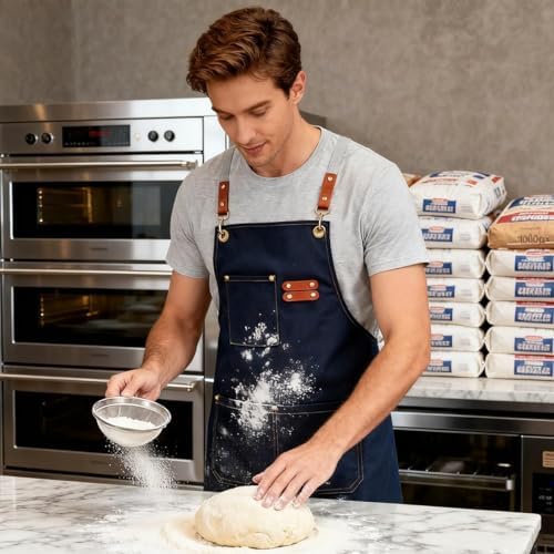 Chef Apron Bib Apron with 2 Large Pockets Adjustable Neck Strap Kitchen Apron Cooking Apron Stripes Baking Apron - Image 4
