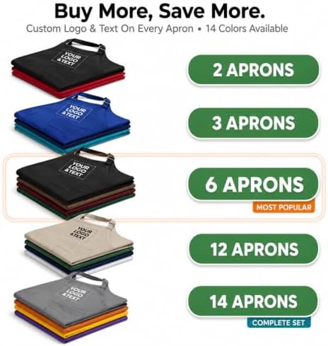 Custom Apron Women Men with Pockets Personalized Name Logo Cooking Aprons | Customizable Full Length Cotton Twill, Add Any Text Photo or Business Logo, Two Deep Pockets, 14 Colorways - Image 2