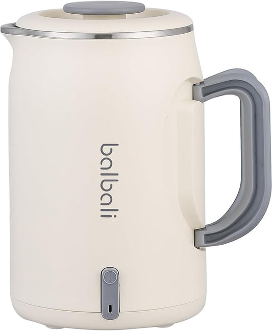 balbali 20oz Small Electric Kettle for Boiling Water - Collapsible Handle Mini Electric Kettle/Boiler for Tea - 400w Low Wattage Portable Kettle for Travel – White