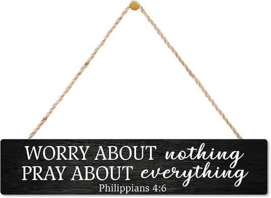 AGMDESIGN Worry About Nothing Pray About Everything Bible Verse Wood Sign, Christian Hanging Wooden Plaque for Prayer Room Church Bedroom Home, Faith-Based Wall Decor for Shelf Desk Door by Unknown