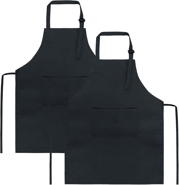 SINLAND Kids Aprons with Large Pocket 2 Pack | Adjustable Cooking Chef Aprons,Stain Resistant Toddler Apron for Baking Painting Gardening Boys Girls by SINLAND