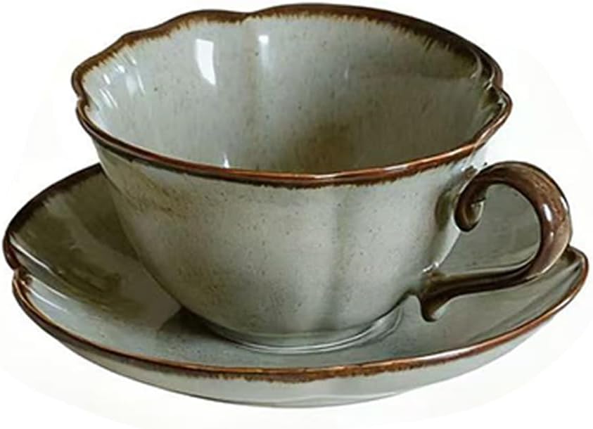 Ceramic Coffee Cup and Saucer Set – 10oz Kiln-Glazed Teacup with Saucer, Handmade Ceramic Mug Set for Coffee, Tea, Cappuccino, or Latte
