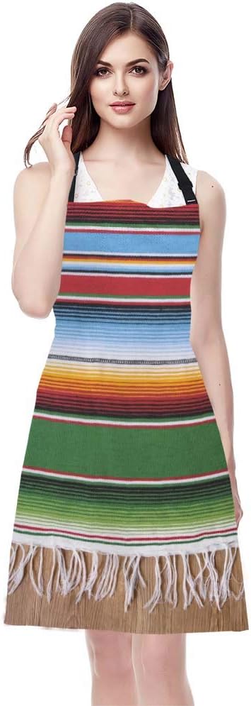 WONDERTIFY Mexican Style Apron,Traditional National Blankets Colorful Lines Bib Apron with Adjustable Neck for Men Women,Suitable for Home Kitchen Cooking Waitress Chef Grill Bistro Baking BBQ Apron