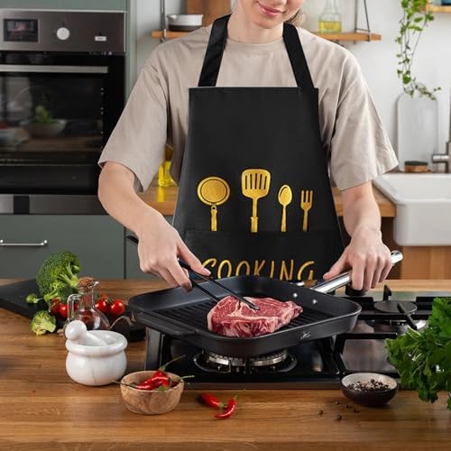 Kitchen Apron with Hand Wipe,Water-drop Resistant with 2 Pockets Cooking Bib Aprons for Women Men Chef - Image 4
