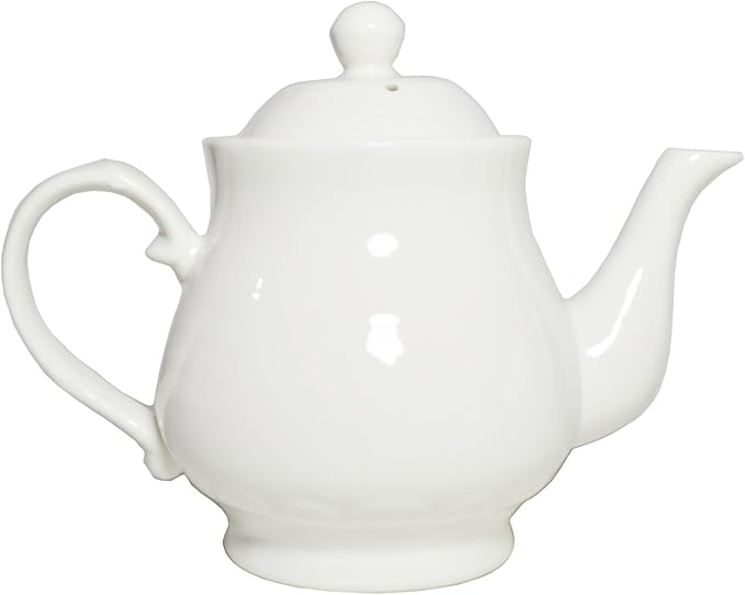 White Porcelain Teapot, Lotus Tea Pot Coffee Tea Water Pot Vintage Ceramic Gooseneck Kettle (35oz)