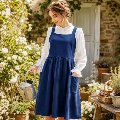 Uaussi Cotton Linen Apron Cross Back Work Apron for Women with Pockets Pinafore Dress X Cross Halter Apron for Chef Gardening - Image 6