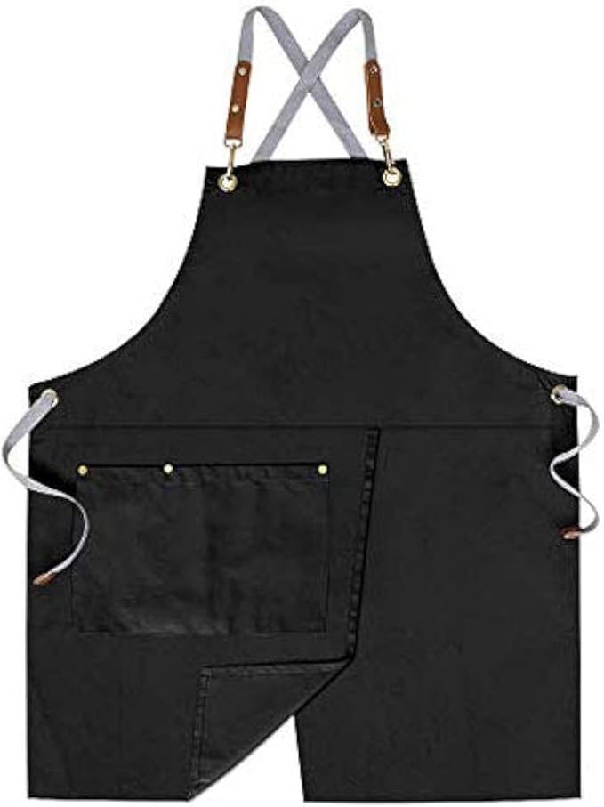 Crossback Apron with Pockets, Apron with Adjustable Straps | Pockets x2, Adjustable & Removable Straps, Canvas, Unique Split Apron for Ceramics, Home, Kitchen, Restaurant,M-XXL (Black) by Mignongirl