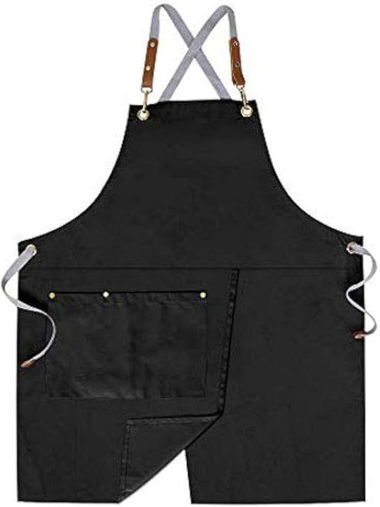 Crossback Apron with Pockets, Apron with Adjustable Straps | Pockets x2, Adjustable & Removable Straps, Canvas, Unique Split Apron for Ceramics, Home, Kitchen, Restaurant,M-XXL (Black) by Mignongirl