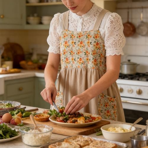 Uaussi Cotton Linen Apron Cross Back Work Apron for Women with Pockets Pinafore Dress X Cross Halter Apron for Chef Gardening - Image 2