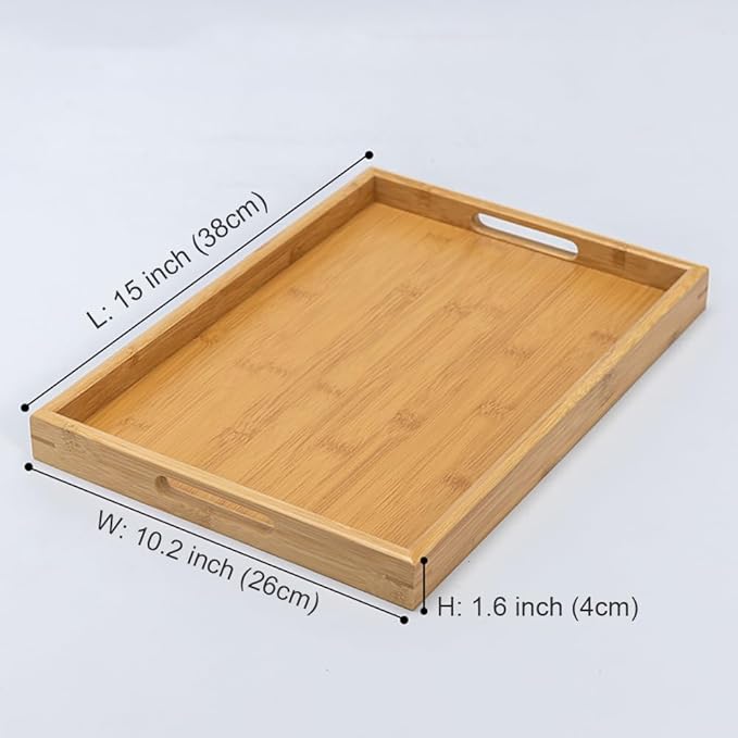 RT&BS Bamboo Tray, Bamboo Barbecue Tray with Handles, Bamboo Tea Trays, Basket Trays for Food, Drinks, Decor, Vanity in Kitchen, Dining Room, Restaurant, Bar, Cafés, Bathroom