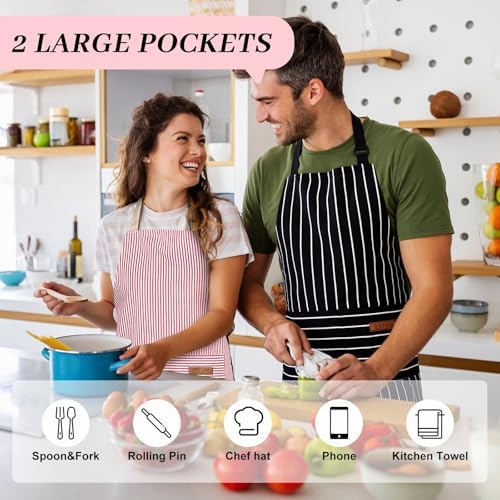2Pack Adjustable Kitchen Apron for Women Men with 2 Pockets，Cotton-Polyester Blend Bib Aprons for Cooking,Baking - Image 4