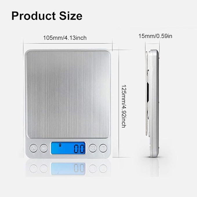 Digital Kitchen Scale,High Precision Stainless Steel Multifunction Food Scale Grams and Ounces Back-Lit LCD Display Small Pocket Jewelry Scales Auto Off,Tare,PCS,UNTS/Mode (3kg/0.1g)