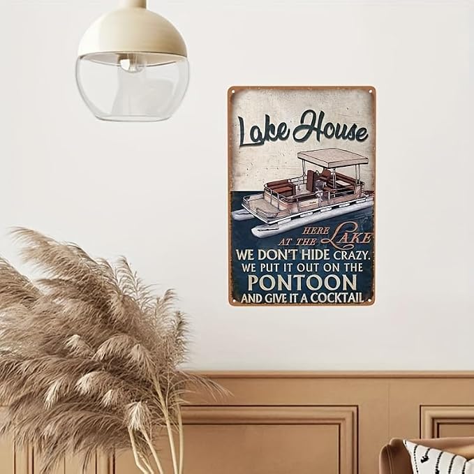 Funny Lake House Metal Sign Wall Art, Vintage Coffee Tin Sign for Kitchen Decor, Lake House Decor for Cabin or Cottage, Rustic Lake Life Decor, Lake House Gifts, 8x12 Inch - Image 4