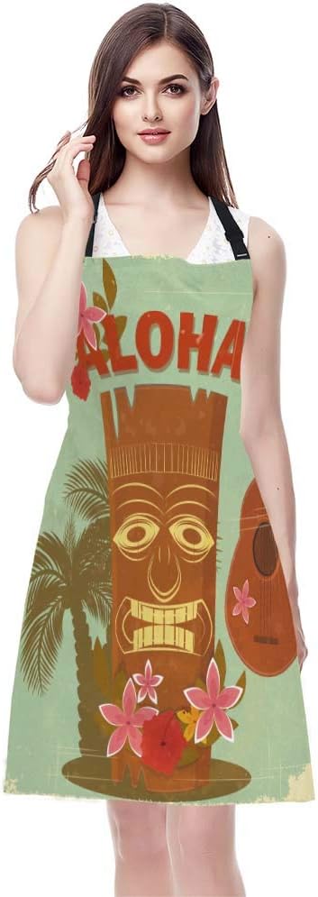 WONDERTIFY Hawaiian Style Apron,Seaside Palm Trees and Beautiful Flowers Bib Apron with Adjustable Neck for Men Women,Suitable for Home Kitchen Cooking Waitress Chef Grill Bistro Baking BBQ Apron