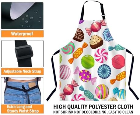 Sweet Candies Kitchen Apron for Women Men, Unisex Adjustable Cooking Apron, Waterproof Apron for Home Kitchen, Restaurant, Coffee House - Image 3