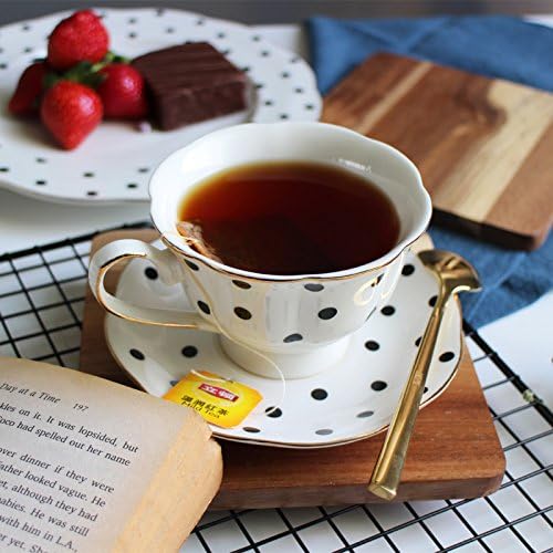 Black and White Retro Series European Striped Polka Dot Coffee Cup and Saucer Mug Cake Plate Afternoon Tea Set (A)