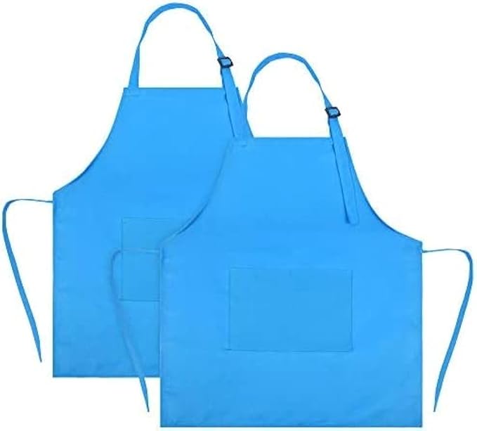 SINLAND Kids Aprons with Large Pocket 2 Pack | Adjustable Cooking Chef Aprons,Stain Resistant Toddler Apron for Baking Painting Gardening Boys Girls by SINLAND