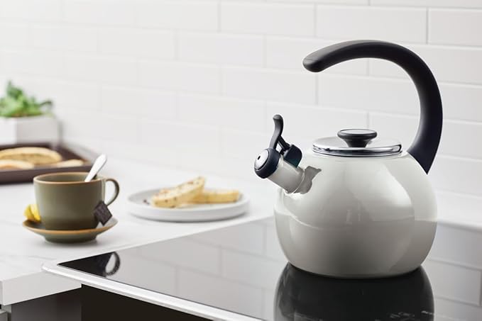 Circulon Enamel on Steel Whistling Teakettle/Teapot With Flip-Up Spout, 2 Quart - Gray