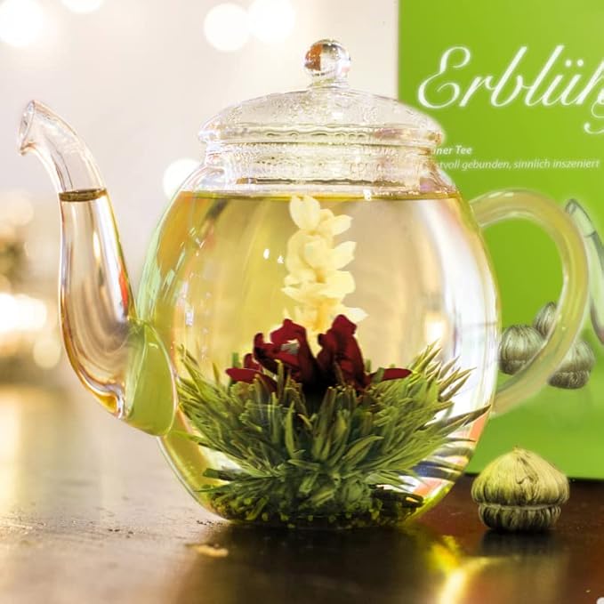 Creano Tea Flowers Mix - Blooming Green Tea, Fruity Flavoured (Roses in 6 Varieties), Flowering Set