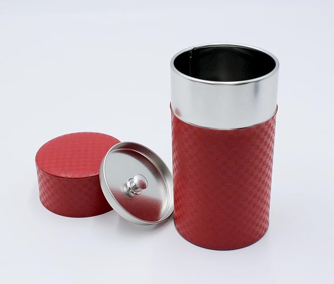 Japanese Pokkan Matcha Coffee Spice Tea Tin Canister Washi Paper Storage with Lid 7.05 oz Capacity (Aka)