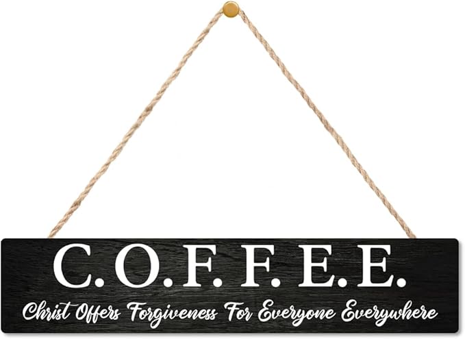 AGMDESIGN Kitchen Cafe Coffee Bar Pub Signs Decor for Wall, Christ Offers Forgiveness for Everyone Everywhere Wooden Sign, Religious Coffee Lover Gifts for Friends, Rustic Cafe Wooden Hanging Plaque by Unknown