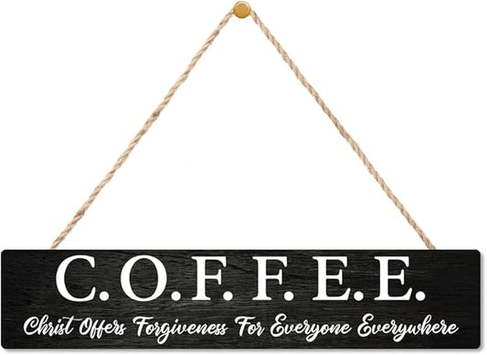 AGMDESIGN Kitchen Cafe Coffee Bar Pub Signs Decor for Wall, Christ Offers Forgiveness for Everyone Everywhere Wooden Sign, Religious Coffee Lover Gifts for Friends, Rustic Cafe Wooden Hanging Plaque by Unknown