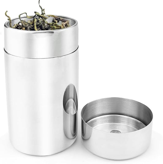 Tea Tin Canister, Storage Cup, Stainless Steel Storage Container with Airtight Double Lids, Kitchen Cup for Tea Coffee Sugar Seasoning Storage (Large)