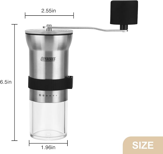 Manual Coffee Grinder, Portable Stainless Steel Hand Crank, 6 Coarseness Settings, Burr Coffee Grinder with Ceramic Burrs, Perfect for Families, Camping