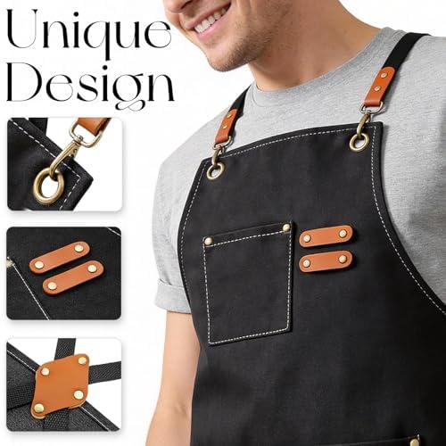 Chef Aprons for Men Women with Large Pockets Heavy Duty Cotton Canvas Cross Back Apron - Image 4