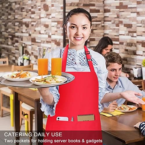 Jubatus 1 Pack Bib Aprons with 2 Pockets Cooking Chef Kitchen Apron for Women Men, Red - Image 5