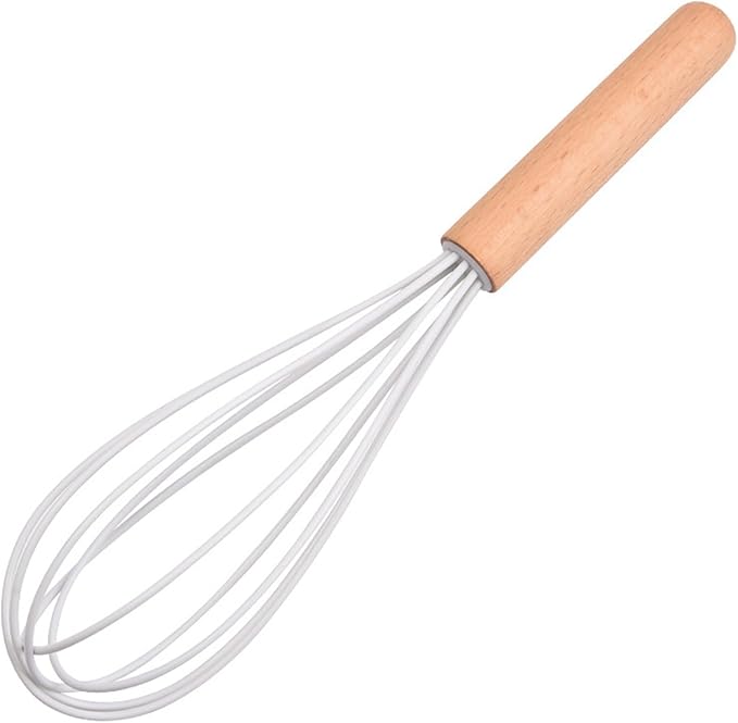 10.5" Stainless Whisk with Wood Handle - Head with Wood Handle - Whisk for Pancake Batter, Eggs and Egg, Cake Mix, Blending, Gravy and Sauces (Whisks)