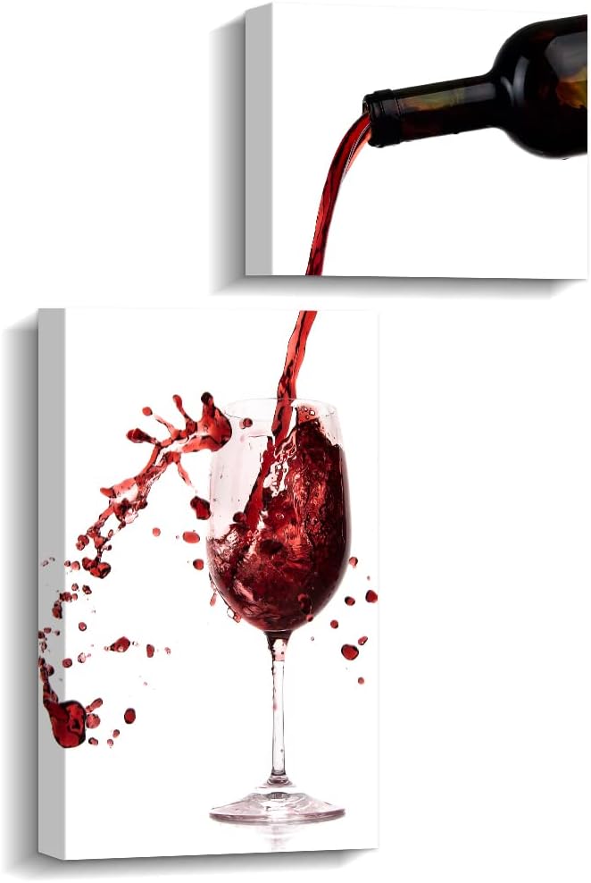 Pinetree Art Wine Wall Decor for Kitchen Modern Kitchen Wall Art Dinning Room Wall Decor 2 Panels Wine Canvas Art for Home Kitchen Decoration (wine a bit) by PinetreeArt