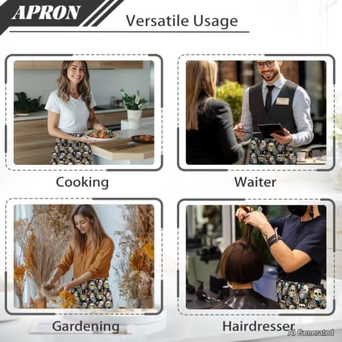 Server Apron with 3 Pockets 13 Inch Short Half Waist Aprons Waterproof Cooking Aprons for Women Men - Image 5