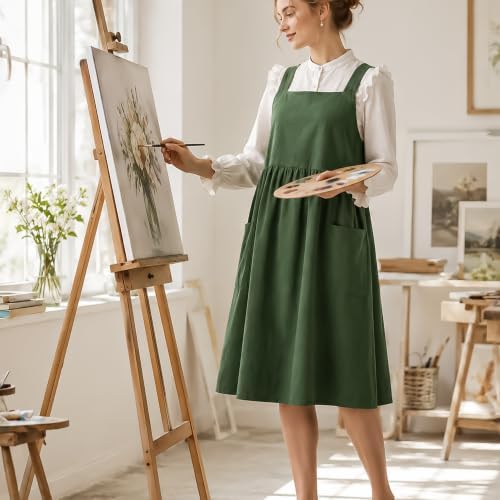 Uaussi Cotton Linen Apron Cross Back Work Apron for Women with Pockets Pinafore Dress X Cross Halter Apron for Chef Gardening - Image 6
